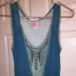 Urban Outfitters Lux Crinkled Blue & Seafoam Dress